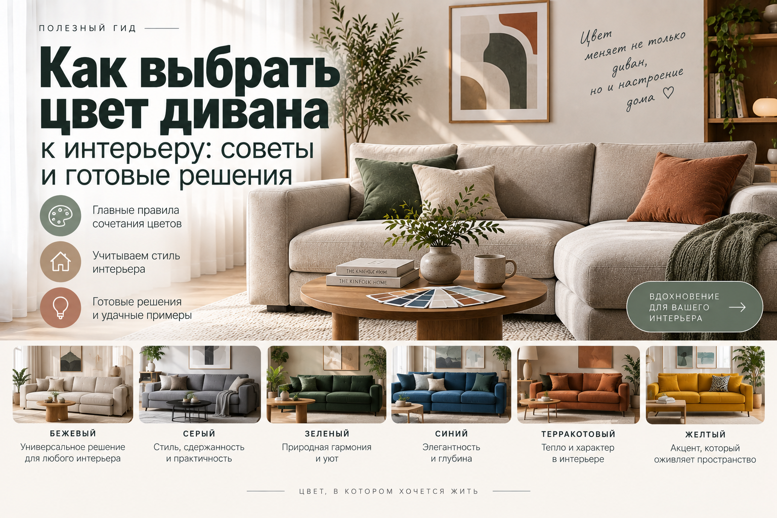 Как выбрать цвет дивана к интерьеру: советы и готовые решения